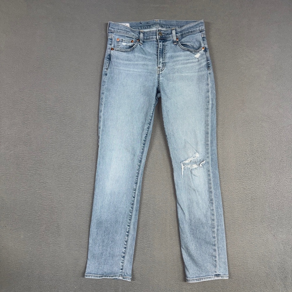 Gap Jeans Womens 8 Light Blue Classic Straight Mid Rise Distressed Denim Cotton